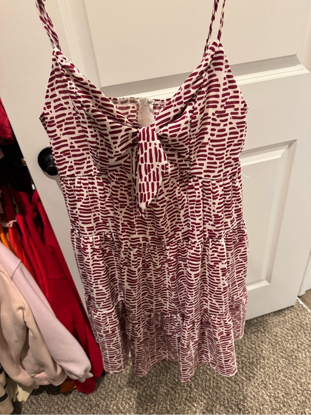 Blue Rain White Mini Dress with Red Brushstroke Print